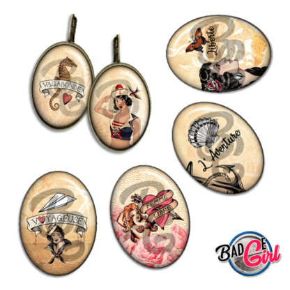 badge personnalisé cabochon pinup tattoo