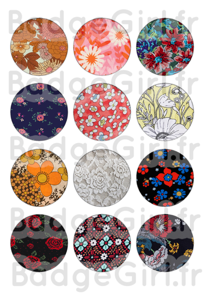 badge image cabochon personnalisé motif motifs pattern wallpaper vintage retro tapisserie kitsch flower fleur