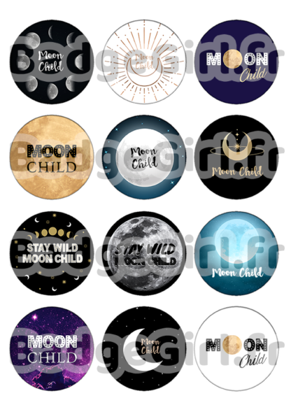 badge image digitale numerique cabochon images pour badge badges lune moon child stay wild