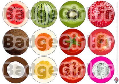 badge image digitale numerique cabochon images fruit fruits pastèque nois de coco citron