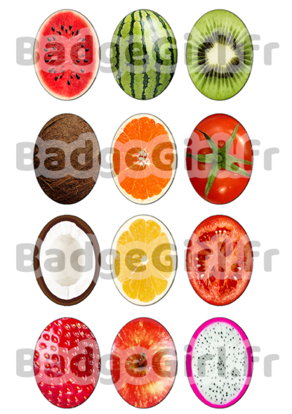 badge image digitale numerique cabochon images fruit fruits pastèque nois de coco citron