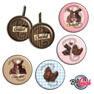 badge image digitale numerique cabochon images pâques paque paques chocolat addict lapin poule