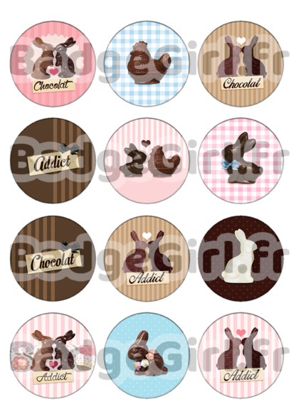 badge image digitale numerique cabochon images pâques paque paques chocolat addict lapin poule