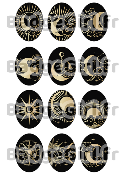 badge image digitale numerique cabochon personnalisé lune moon soleil etoile