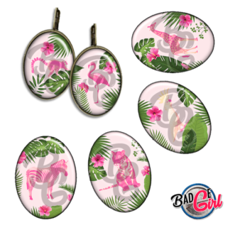 image badge cabochon jungle tropical flamant rose flamingo