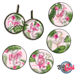 image badge cabochon jungle tropical flamant rose flamingo