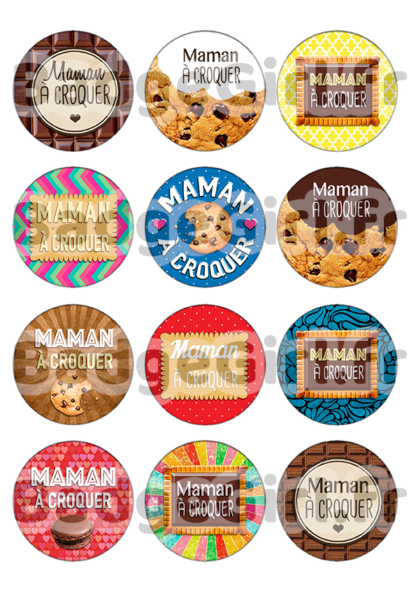 image badge cabochon maman bonne fête maman chocolat macaron cookie