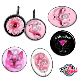 image badge cabochon rose flamant rose flamingo cat chat la vie en rose
