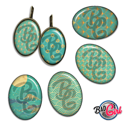 image images planche badge imprimer cabochon motif motifs japon japan japonais washi sakura or gold doré vert green