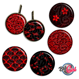 image images planche badge imprimer cabochon motif motifs japon japan japonais washi sakura or gold doré rouge red noir black