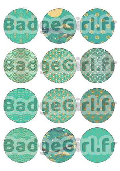 image images planche badge imprimer cabochon motif motifs japon japan japonais washi sakura or gold doré vert green