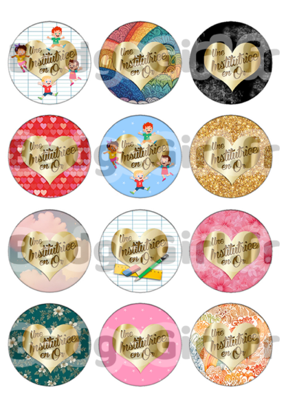 image images planche badge imprimer cabochon une instit institutrice en or école merci coeur