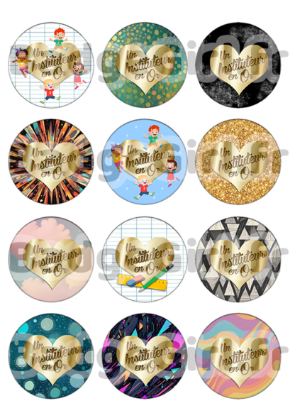 image images planche badge imprimer cabochon une instit instituteur en or école merci coeur