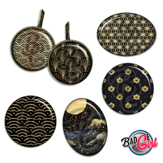 image images planche badge imprimer cabochon motif motifs japon japan japonais washi sakura or gold doré