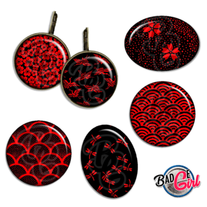 image images planche badge imprimer cabochon motif motifs japon japan japonais washi sakura or gold doré rouge red noir black