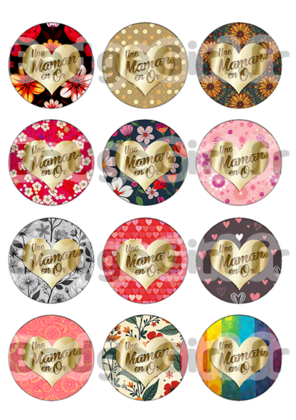 image images planche badge imprimer cabochon une maman en or mère doré coeur amour cadeau