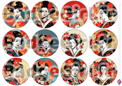 badge cabochon image imprimer gratuit japon japan femme geisha fleur retro vintage tokyo