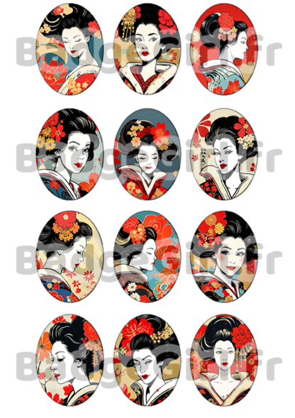 badge cabochon image imprimer gratuit japon japan femme geisha fleur retro vintage tokyo