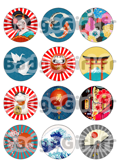 badge cabochon image imprimer gratuit japon japan daruma chat geisha tokyo origami