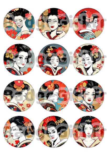 badge cabochon image imprimer gratuit japon japan femme geisha fleur retro vintage tokyo