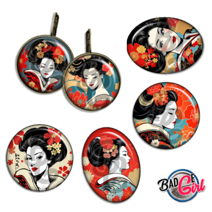 badge cabochon image imprimer gratuit japon japan femme geisha fleur retro vintage tokyo