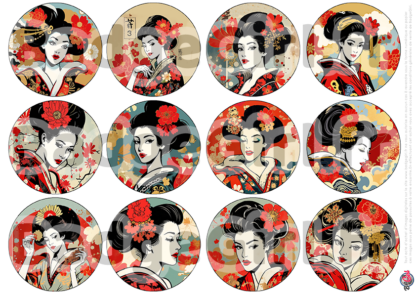 badge cabochon image imprimer gratuit japon japan femme geisha fleur retro vintage tokyo