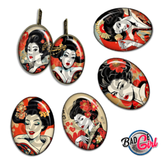 badge cabochon image imprimer gratuit japon japan femme geisha fleur retro vintage tokyo