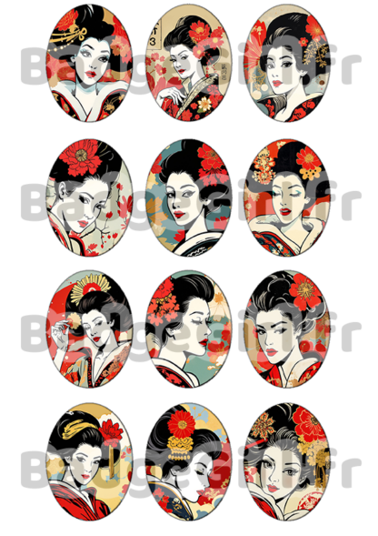 badge cabochon image imprimer gratuit japon japan femme geisha fleur retro vintage tokyo