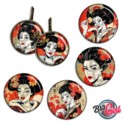 badge cabochon image imprimer gratuit japon japan femme geisha fleur retro vintage tokyo