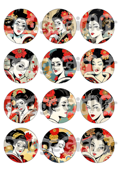 badge cabochon image imprimer gratuit japon japan femme geisha fleur retro vintage tokyo