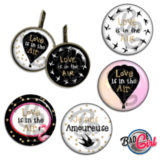 badge cabochon image imprimer gratuit saint st valentin amour love hirondelle flamingo montgolfière love is in the air amoureuse