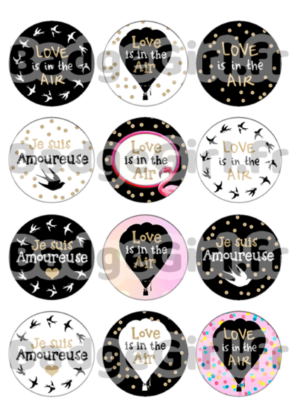 badge cabochon image imprimer gratuit saint st valentin amour love hirondelle flamingo montgolfière love is in the air amoureuse