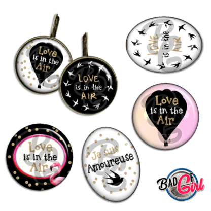 badge cabochon image imprimer gratuit saint st valentin amour love hirondelle flamingo montgolfière love is in the air amoureuse