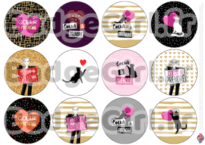 badge cabochon image imprimer gratuit saint st valentin amour love chat cat coeur amour coeur à prendre célibataire