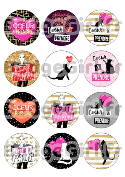 badge cabochon image imprimer gratuit saint st valentin amour love chat cat coeur amour coeur à prendre célibataire