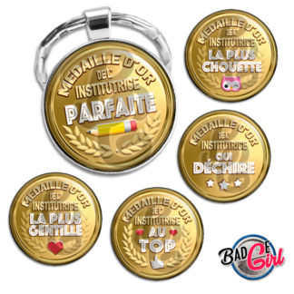 badge cabochon image imprimer gratuit instit institutrice au top qui déchire médaille d'or parfaite géniale chouette