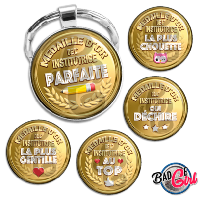 badge cabochon image imprimer gratuit instit institutrice au top qui déchire médaille d'or parfaite géniale chouette