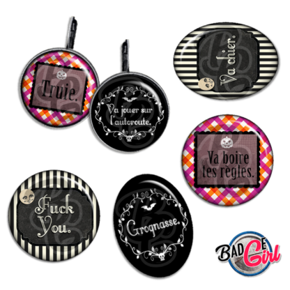 badge cabochon image imprimer gratuit retro humour noir charogne crève grognasse insulte halloween truie fuck you