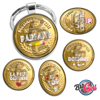badge cabochon image imprimer gratuit instit institutrice au top qui déchire médaille d'or parfaite géniale chouette