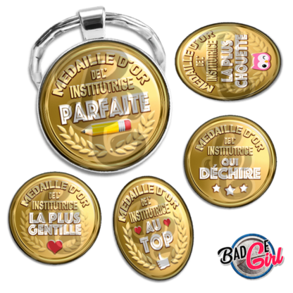 badge cabochon image imprimer gratuit instit institutrice au top qui déchire médaille d'or parfaite géniale chouette