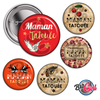 badge cabochon image imprimer gratuit maman mère mères mum mom tatoo tatouage tatoué tatouée  hirondelle rose gun pistolet profession rock