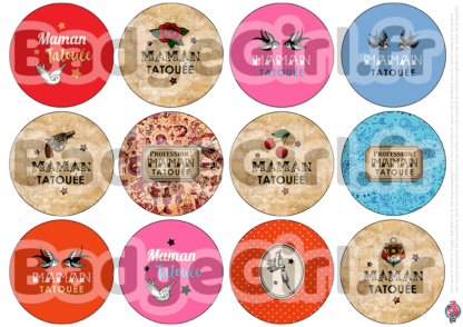 badge cabochon image imprimer gratuit maman mère mères mum mom tatoo tatouage tatoué tatouée  hirondelle rose gun pistolet profession rock