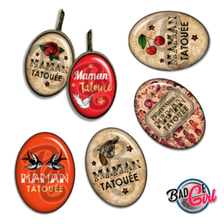 badge cabochon image imprimer gratuit maman mère mères mum mom tatoo tatouage tatoué tatouée  hirondelle rose gun pistolet profession rock