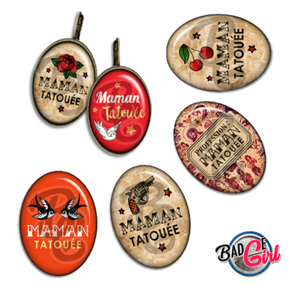 badge cabochon image imprimer gratuit maman mère mères mum mom tatoo tatouage tatoué tatouée  hirondelle rose gun pistolet profession rock