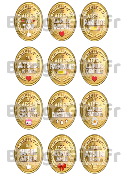 badge cabochon image imprimer gratuit atsem asem avs au top qui déchire médaille d'or parfaite géniale chouette