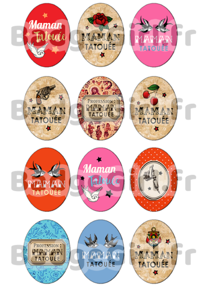badge cabochon image imprimer gratuit maman mère mères mum mom tatoo tatouage tatoué tatouée  hirondelle rose gun pistolet profession rock
