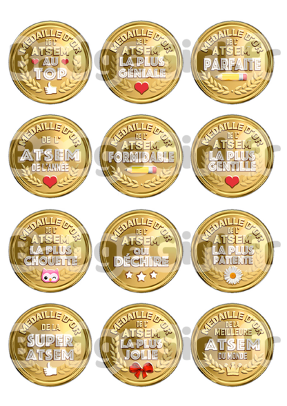 badge cabochon image imprimer gratuit atsem asem avs au top qui déchire médaille d'or parfaite géniale chouette