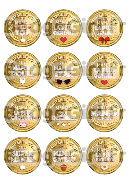 badge cabochon image imprimer gratuit maman mère mères mum mom au top médaille d'or or  au top géniale jolie la plus super poule star gentille gateau chouette qui déchire dechire meilleure patiente