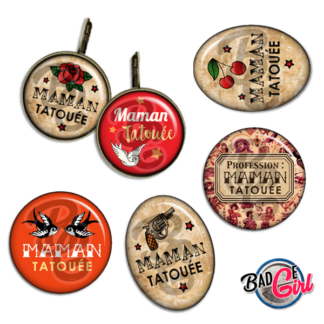 badge cabochon image imprimer gratuit maman mère mères mum mom tatoo tatouage tatoué tatouée  hirondelle rose gun pistolet profession rock